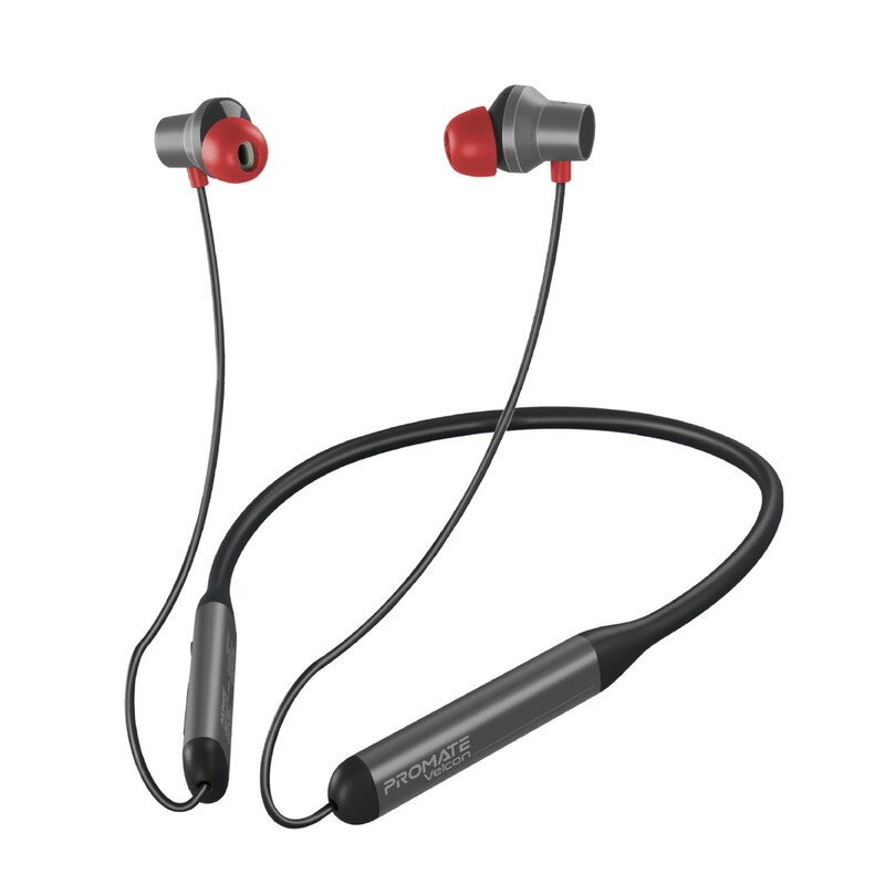 Promate Wireless Neckband Earphones, HD Active Noise Cancelling Bluetooth Earphones with Anti-Slip Neckband, Lightweight Design, IPX4 Sweat-Resistance and 35H Long Playtime for iPhone 14