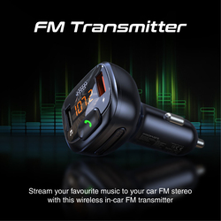 Promate Bluetooth FM Transmitter with QC 3.0 Flash Drive Input LCD Screen and Microphone Car Charger, Black