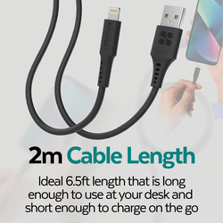 Promate 2-Meter 480 Mbps Data Sync Cord, USB Type A to Lightning Cable with 2.4V Output, PowerLink-Ai200, Black