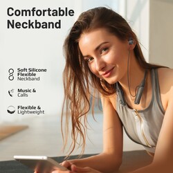 Promate Wireless Neckband Earphones, High-Definition Bluetooth 5.0 Earphones with TF Card Reader, Hall Switch Sensor, LCD Screen, Sweat-Resistance and 70Hrs Long Playtime for iPhone 14, Galaxy S23