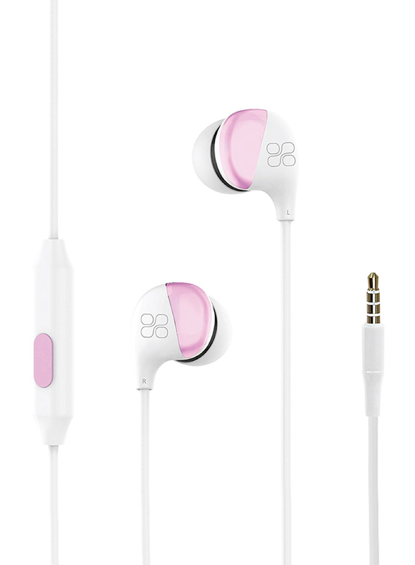 Promate Comet 3.5mm Jack Stereo In-Ear Noise Cancelling Headphones with Mic, White/Pink