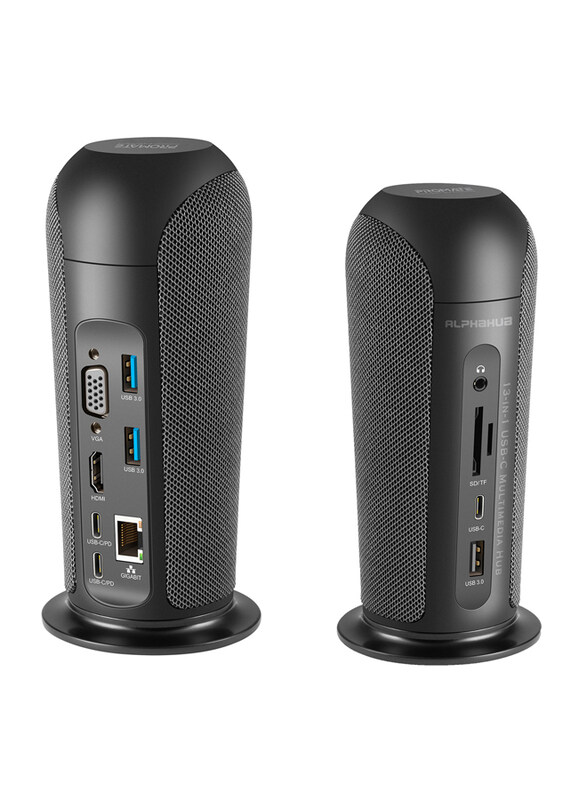

Promate AlphaHub 13-in-1 Multimedia Type-C Hub, with 87W Dual USB-C Power Delivery, Black