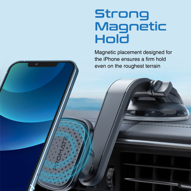 Promate Magnetic Stick-On Dashboard Car Phone Holder, MagMount-XL, Black