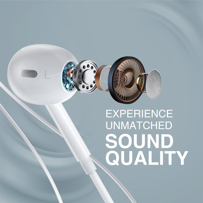 Promate In-Ear Mic Anti-Tangle Cable and Button Control Noise Isolation Phonic Wired Earphones, White