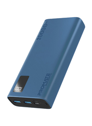 Promate Universal Ultra-Slim Portable Charger 20000mAh Power Bank with 10W USB-C Input/Output Port, Blue
