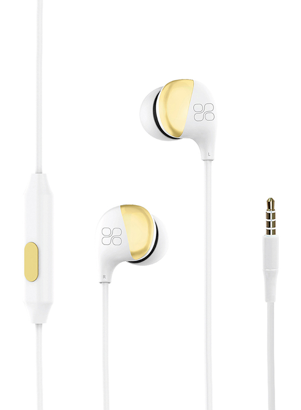 Promate Comet 3.5mm Jack Stereo In-Ear Noise Cancelling Headphones with Mic, Gold/White