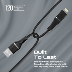 Promate 1.2-Meter 480 Mbps Data Sync Cord, USB Type A to Lightning Cable with 2.4V Output, PowerLine-Ai120, Black