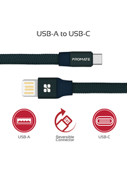 Promate 1.2-Meter Coiline-C Auto-Coiling USB-C Cable, 2A Fast Charge/Sync USB-A to Type-C Cable, with Premium Fabric Braided Aluminium Alloy Reversible Cord for All Type-C Smartphones/Tablet, Blue