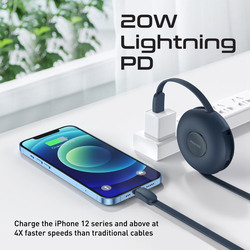 Promate 1-Meter 3-in-1 Magnetic Retractable Charging Cable, 60W USB-C Male, 18W Micro-USB Male, 20W Lightning Male Power Delivery and Sync Charge Cord for Smartphones & Tablets, Quiver Blue