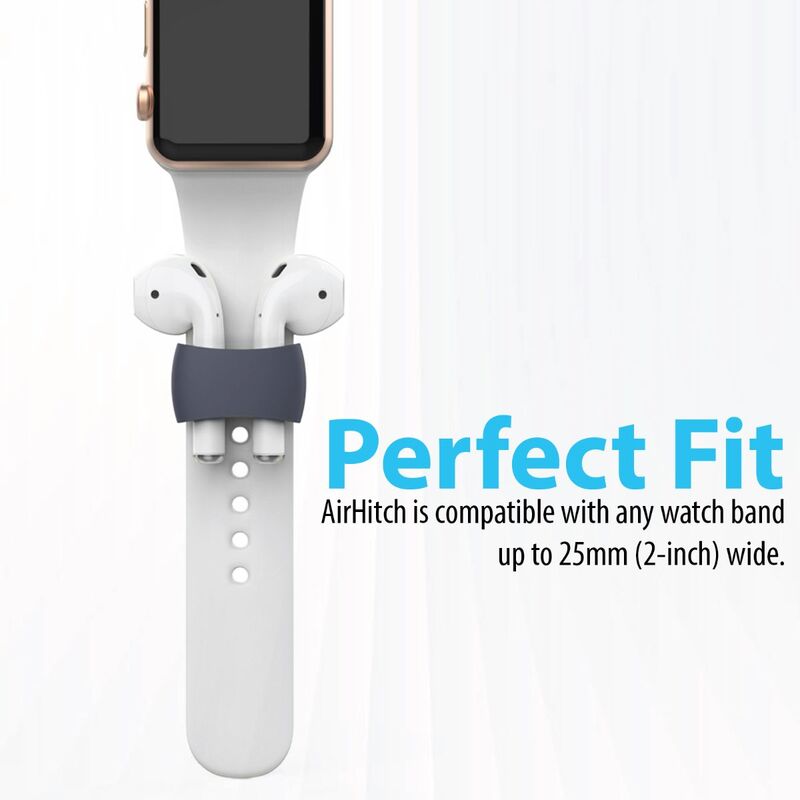 Promate AirHitch Silicone Watch Band Holder for Apple AirPods/AirPods 2/Apple Watch, Portable Anti-Lost Shockproof Holder Clip with Sweat-Resistant and Exercise Safety Secure, Navy Blue