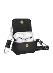 Promate Fay Elegant Leather Case with Cable Organizer for AirPods Pro, Black