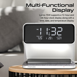 Promate Digital Alarm Clock, 3-in-1 LED Bedside Alarm Clock with 15W Wireless Charging Pad, Dual Alarms, Snooze Function, LED Display Screen and 3 Mode Night Light for iPhone 14, Galaxy S23