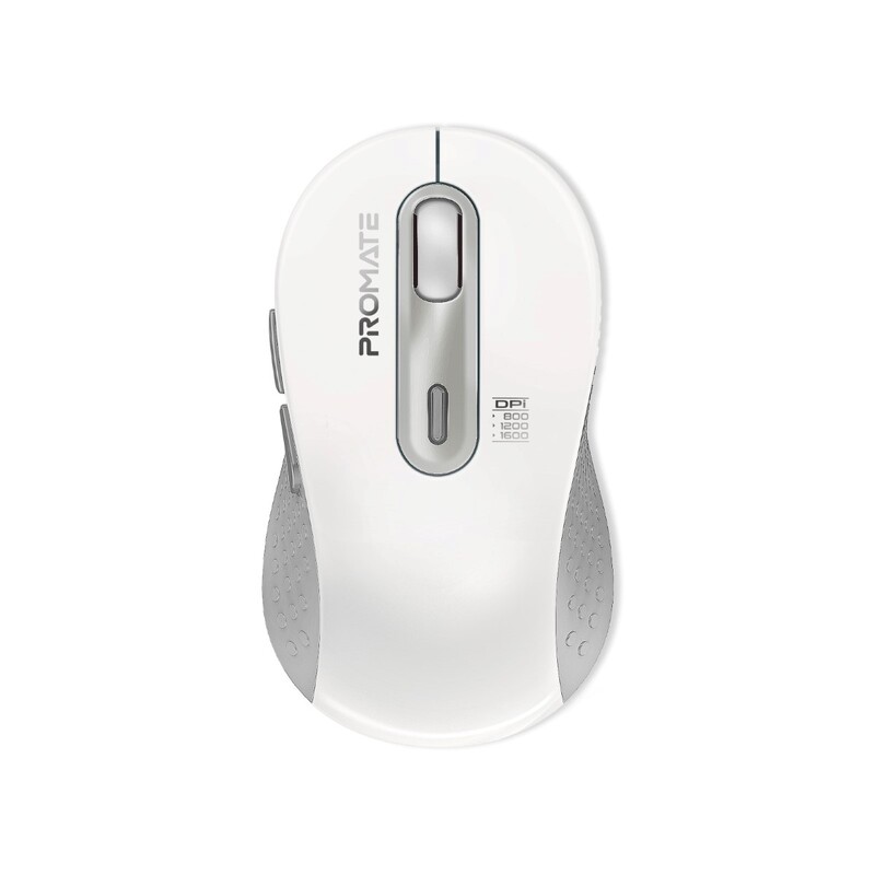 Promate Wireless Mouse, Ergonomic Ambidextrous Wireless Mice with Dual Mode Connectivity, Bluetooth v5.3, 2.4Ghz Transmission, Adjustable 1600DPI, 150H Working Time for MacBook Air, Dell XPS 13, Asus