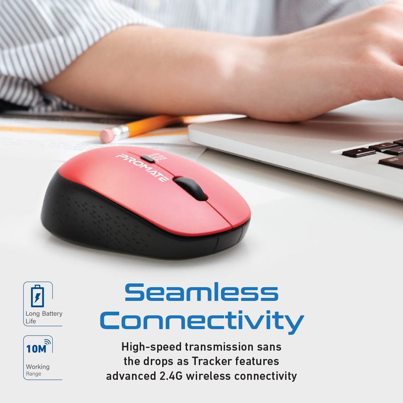 Promate Tracker 2.4G Wireless Optical Mouse, Red