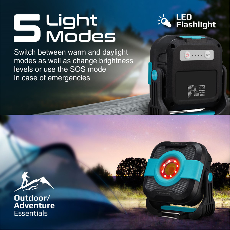 Promate LED Camping Lantern with 9000mAh USB-C Power Bank, Black