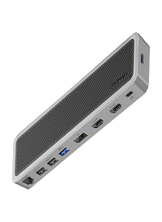 Promate Type-C Hub, Compact Multiple Display Hub with Dual 4K HDMI, DisplayPort, 1Gbps Ethernet, 100W USB-C Power Delivery, Data Sync USB Ports, Card Reader and AUX Port for and USB-C Devices, ApexHub
