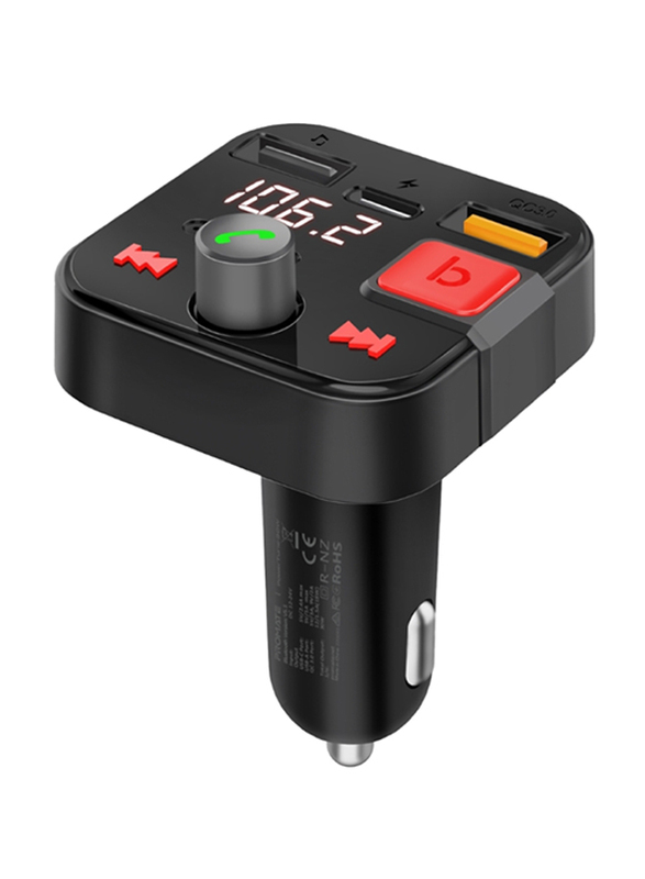 Promate Car Charger with Wireless FM Transmitter, PowerTune-30W, Black