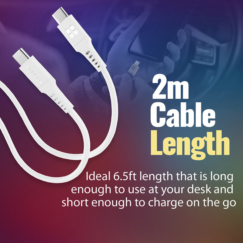 Promate 2-Meter Silicone Cord, USB Type-C Cable with 60W PD, 480Mbps Data Transfer, PowerLink-CC200, White