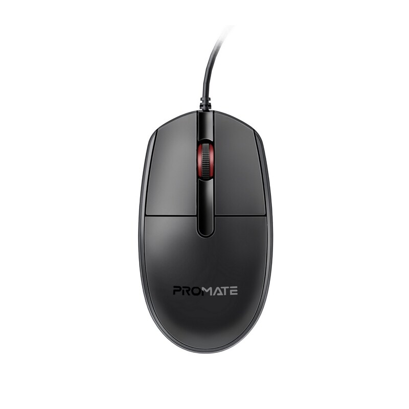 

Promate Wired Mouse, Ergonomic Ambidextrous Optical Mouse with 6 million Keystrokes, 1200DPI, 3 Buttons, Hyper-Fast Scrolling, 1.5m Cord and Anti-Slip