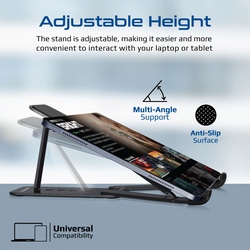 Promate Optimized Air Ventilation Laptop Stand with Adjustable Height and Foldable Design, Black