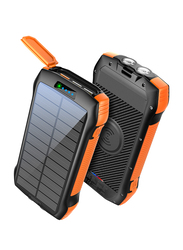 Promate 20000mAh Solar Powered Portable Power Bank, with Wireless Charging, USB-C Power Delivery Port, QC 3.0 Port, 5V/3A USB Ports, IP66 Protection and LED Light, SolarTank-20PDQi, Black/Orange