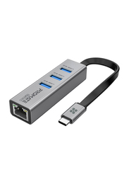 Promate GigaHub-C USB-C Hub with Ethernet Adapter, Multiport USB-C to 1000Mbps RJ45 Network Adapter with Ultra-Fast 3 USB Ports for MacBook Pro/Air/iMac/iPad Pro/Surface/XPS, Black