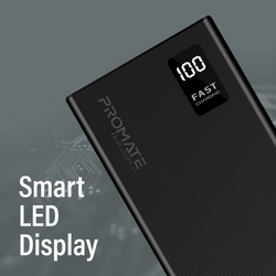 Promate Universal Ultra-Slim Portable Charger 20000mAh Power Bank with 10W USB-C Input/Output Port, Black