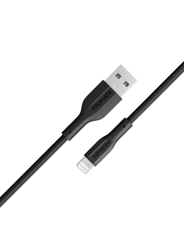 

Promate 1-Meter 480 Mbps Data Sync Cord, USB Type A to Lightning Cable with 10W Output for iPhone 14, XCord-Ai, Black