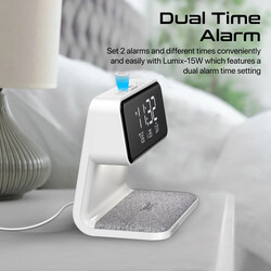 Promate Digital Alarm Clock, 3-in-1 LED Bedside Alarm Clock with 15W Wireless Charging Pad, Dual Alarms, Snooze Function, LED Display Screen and 3 Mode Night Light for iPhone 14, Galaxy S23