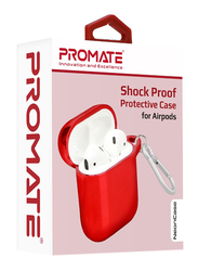 Promate NeonCase Shockproof Protective Case for Apple AirPods/AirPods 2, Dual Layered Electroplated Hard Cover with Carabiner Clip and Wireless Charging, Maroon