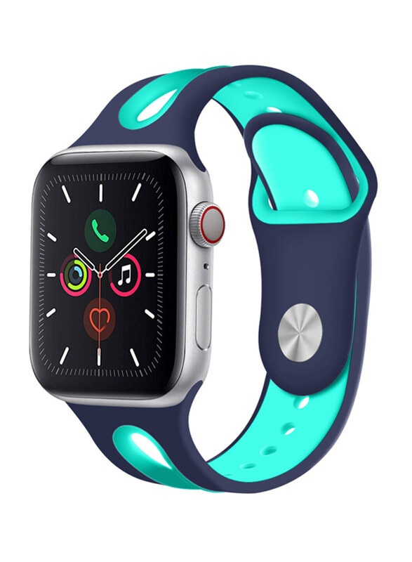

Promate Dual Toned Sweat Resistant Soft Rubber Silicone Sporty Strap for Apple Watch Series 1/2/3/4/5 38mm/40mm, with Adjustable Pin and Tuck Closure,