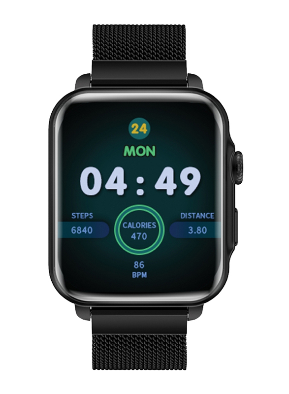 Promate Bluetooth 5.1 Health and Fitness Tracker 1.8 IPS Display Smart Watch, ProWatch-B18, Black
