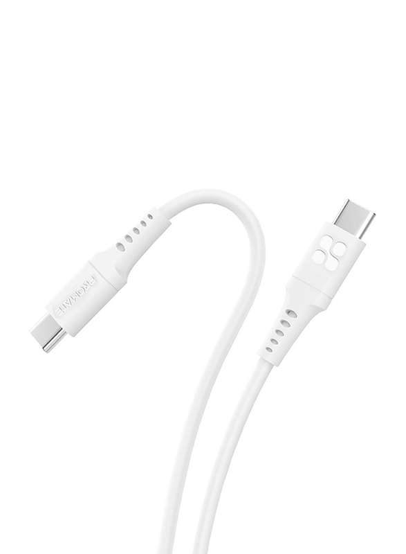 Promate 2-Meter Silicone Cord, USB Type-C Cable with 60W PD, 480Mbps Data Transfer, PowerLink-CC200, White