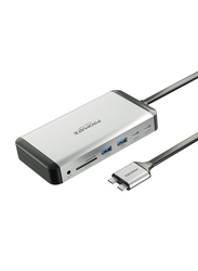 Promate MacBook Docking Station with Extended Multi-Display Dual 4K HDMI, Silver