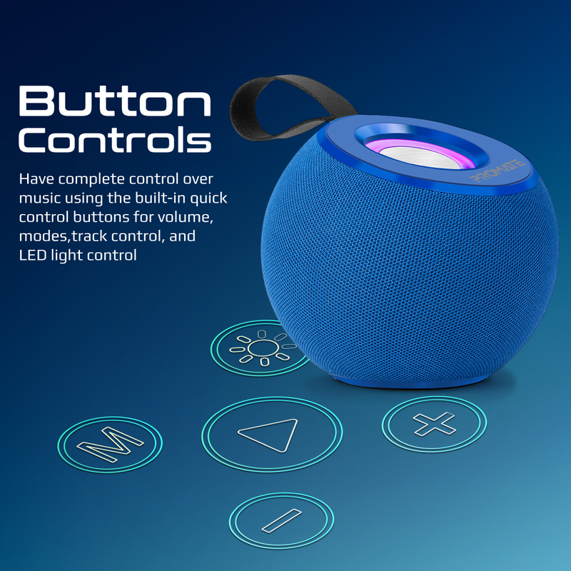 Promate Premium 5W True Wireless Portable LED Bluetooth Speaker, Blue