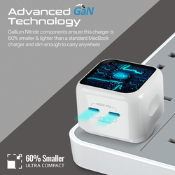 Promate GaN USB-C Charger with 45W Dual USB-C Power Delivery Ports and Short-Circuit Protection, White