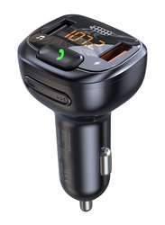 Promate Bluetooth FM Transmitter with QC 3.0 Flash Drive Input LCD Screen and Microphone Car Charger, Black