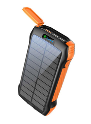 Promate 20000mAh Solar Powered Portable Power Bank, with Wireless Charging, USB-C Power Delivery Port, QC 3.0 Port, 5V/3A USB Ports, IP66 Protection and LED Light, SolarTank-20PDQi, Black/Orange