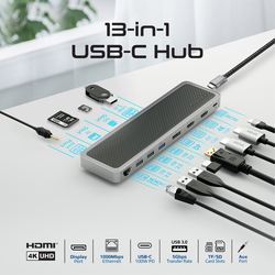 Promate USB-C 13-in-1 Multi-Display Hub with Dual 4K HDMI, Black