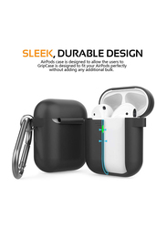 Promate GripCase Silicone Case for Apple AirPods/AirPods 2, Lightweight Anti-Slip Soft 360 Degree Protective Cover with Anti-Lost Carabiner Hook and Wireless Charging, Black