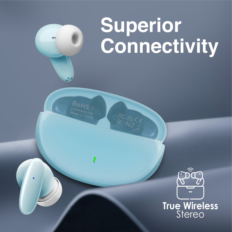 Promate True Wireless/Bluetooth 5.1 Lush with Mic In-Ear Ear buds, Blue