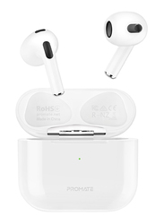 Promate FreePods-2 Bluetooth Wireless Earbuds with TWS, Wireless Charging Case and Mic, White