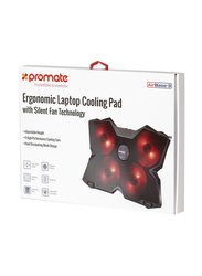 Promate AirBase-3 Ergonomic Gaming Laptop Cooling Pad for Laptop Upto 17-inch, High-Speed with 4 Silent Cooling Fan, Dual USB Port, LED Speed Display, Cable Organizer & Anti-Slip Grip, Black