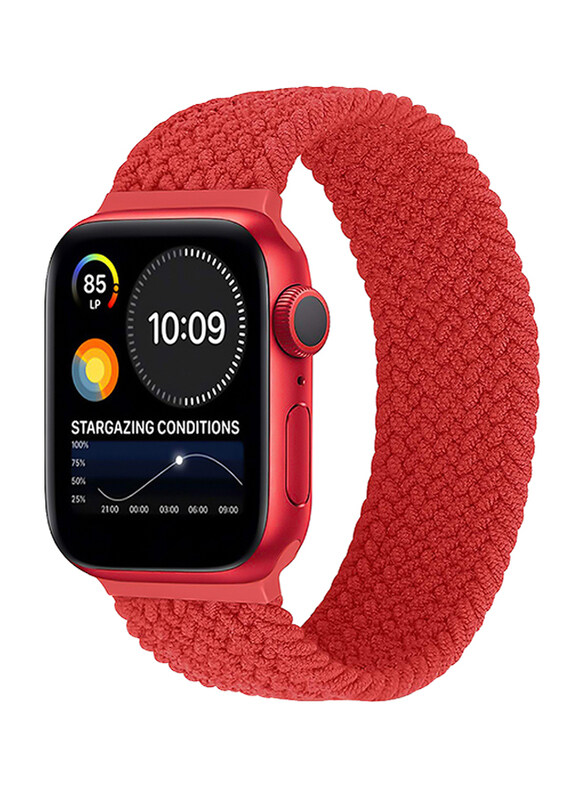 

Promate Fusion-44M Solo Loop Nylon Braided Strap for Apple Watch 42mm/44mm Series 1/2/3/4/5/6/SE, Medium, Red