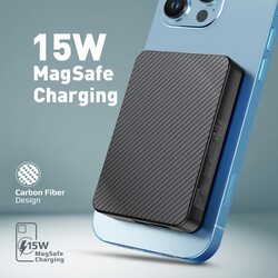 Promate Magnetic Wireless Power Bank, 5000mAh 15W Mag-Safe Transparent Battery Pack with 20W USB-C Power Delivery Port, 22.5W QC 3.0 Port and LCD Screen for iPhone 14, iPad Air, Galaxy S22