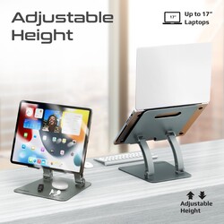 Promate Laptop Stand, Ergonomic Aluminum Alloy Sit to Stand Laptop Riser with Anti-Slip Pads, 2.36 to 10.6" Adjustable Height, Heat Dissipation and Portability for MacBook Pro, Dell XPS 13, Asus