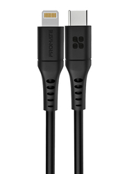 Promate 2-Meter Lightning Cable, Fast Charging 3A USB Type-C Male to Lightning, Anti-Tangle Cord for Apple Devices, Black