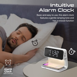 Promate Digital Alarm Clock, 3-in-1 LED Bedside Alarm Clock with 15W Wireless Charging Pad, Dual Alarms, Snooze Function, LED Display Screen and 3 Mode Night Light for iPhone 14, Galaxy S23