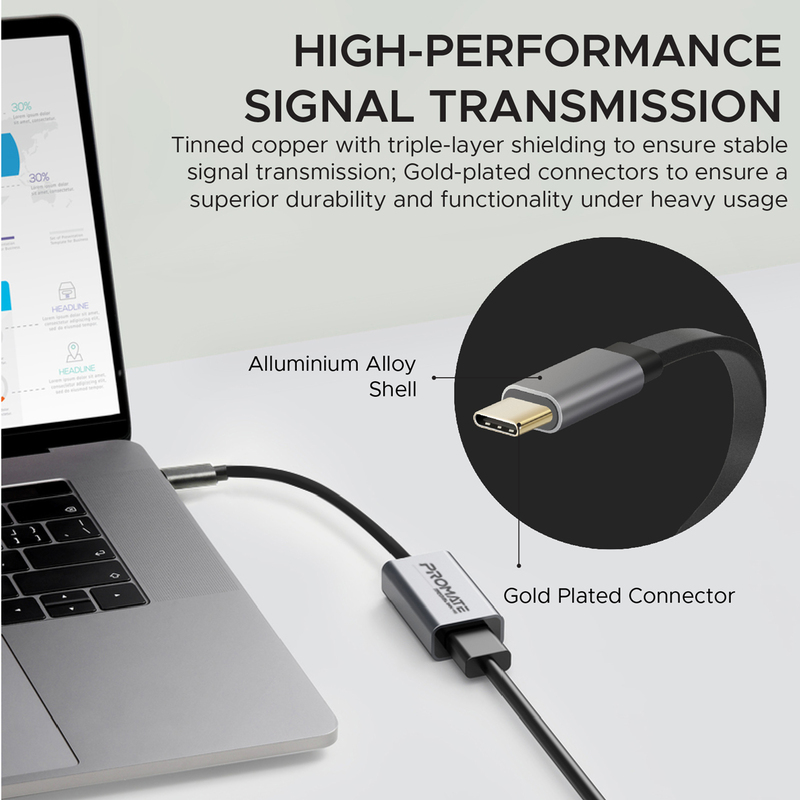 Promate MediaLink-H1 HDMI Adapter for Apple MacBook Pro/Chromebook/Samsung Galaxy S10+/Note 8/9/Surface Book 2, Ultra-Compact Type-C to HDMI Adapter Converter 4k 30hz with Hi Definition Video, Grey