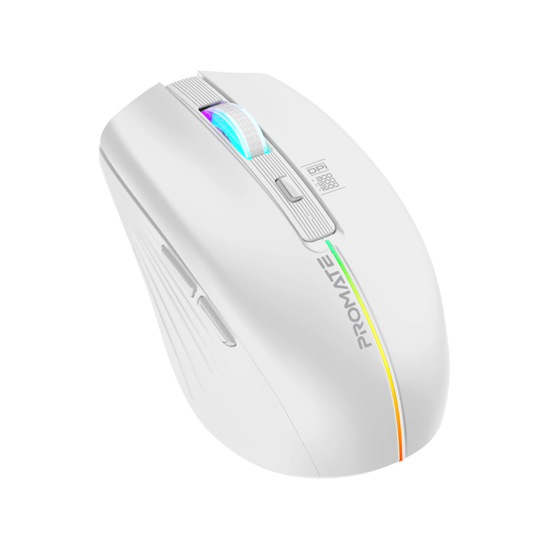 Promate Wireless Mouse, Ergonomic 500mAh Rechargeable LED Backlit Mice with Adjustable 1600DPI, 6 Functional Buttons, RGB Modes and 2.4Ghz Wireless Transmission for MacBook Air, Dell XPS 13, Asus